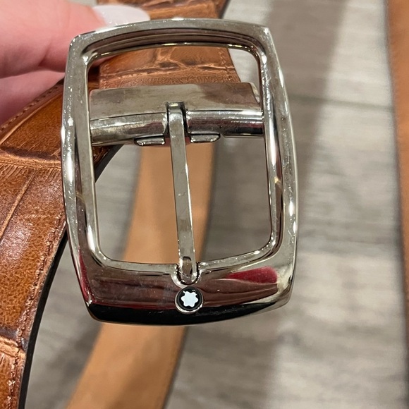 Montblanc Tan Leather Crocodile Belt Men’s Rectangular Pin Buckle 44” READ - Picture 7 of 7